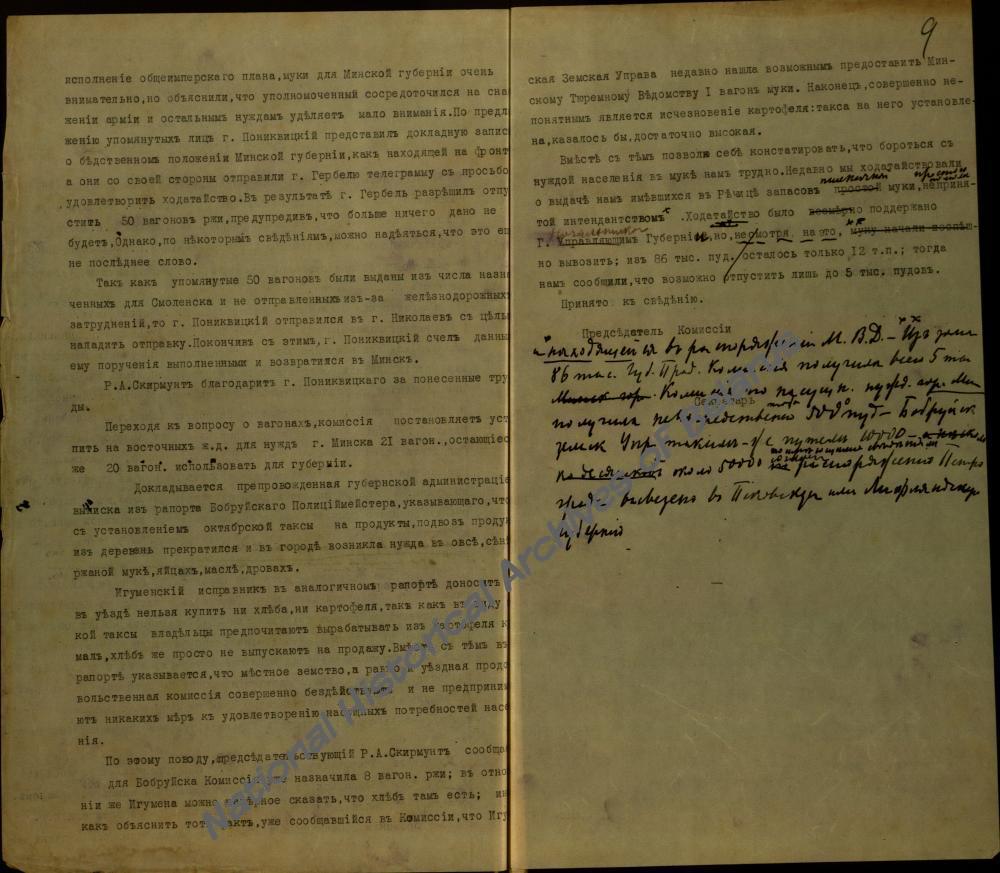 Пастановы паседжанняў Мінскай губернскай харчовай камісіі, дзе абавязкі сакратара выконваў М.А. Багдановіч.