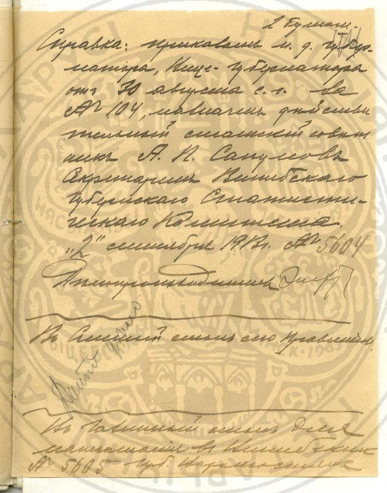 Справа Віцебскага губернскага праўлення аб службе сакратара Віцебскага губернскага статыстычнага камітэта А.П. Сапунова  за 1901—1916 гады