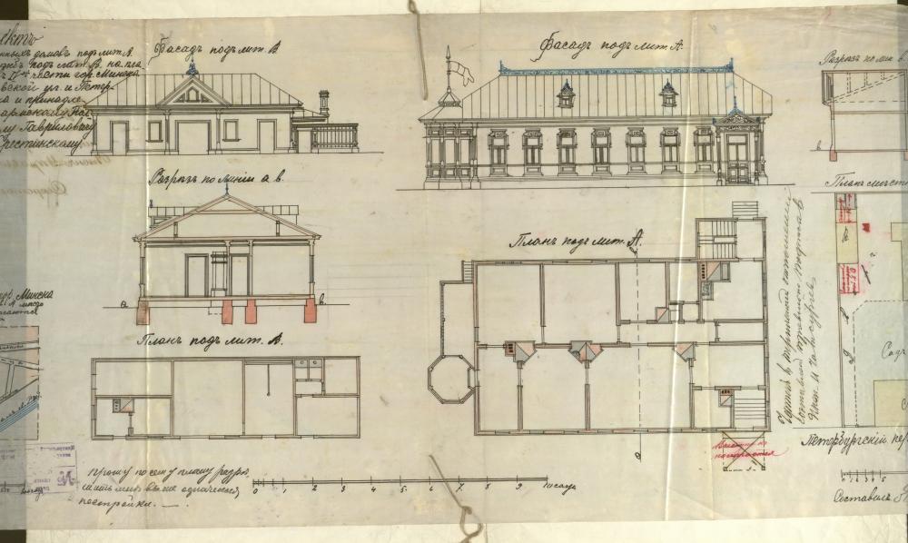 Праект на пабудову драўляных дамоў і гаспадарчых будынкаў М. Крэсцінскага на рагу Міхайлаўскай вуліцы і Пецярбургскага завулка ў Мінску. Фрагмент.