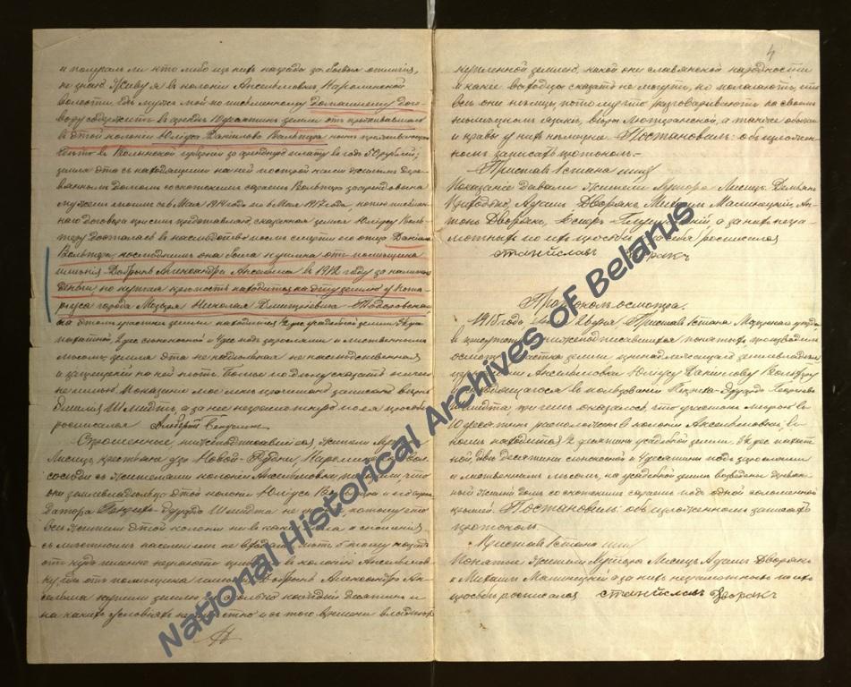 Протокол допроса жительницы немецкой кол. Ансельмовки Каролинской вол. Мозырского у. Минской губ. Э.И. Шмидт приставом 1-го стана Мозырского у. о происхождении и имущественном положении ее мужа Г.-Э.Г. Шмидта